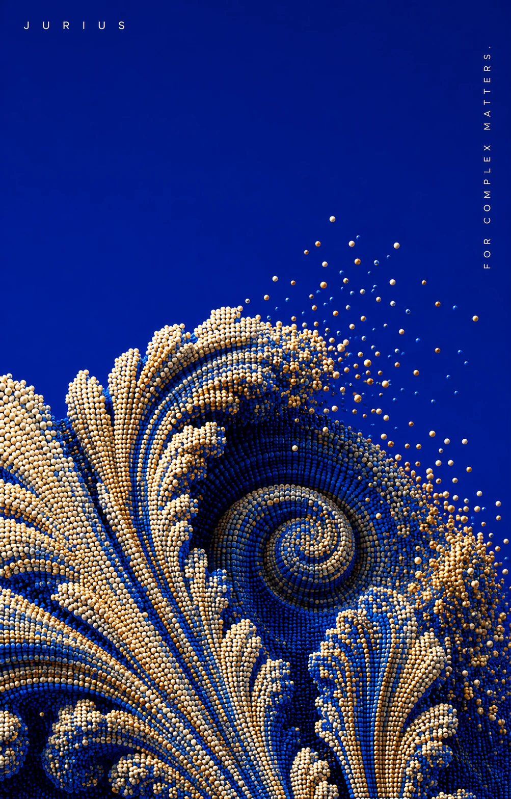 A cobalt and gold classical pattern breaking apart into individual data points